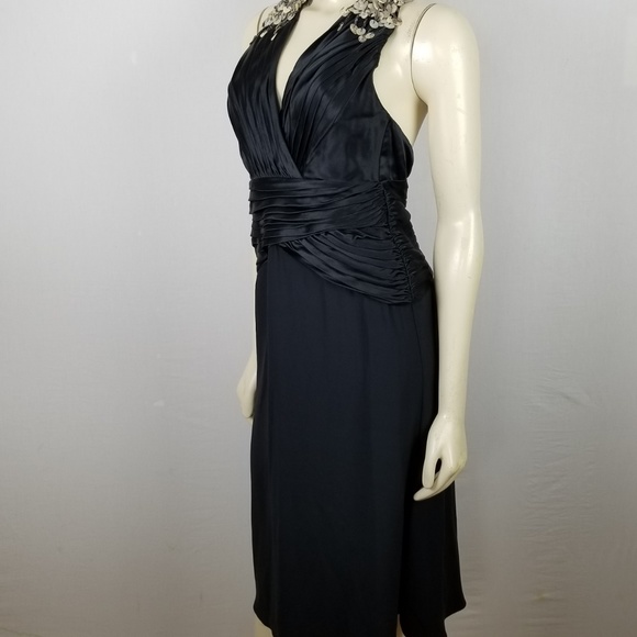 Tadashi halter styled open back shell beaded formal silk black dress size 0 - Picture 5 of 8